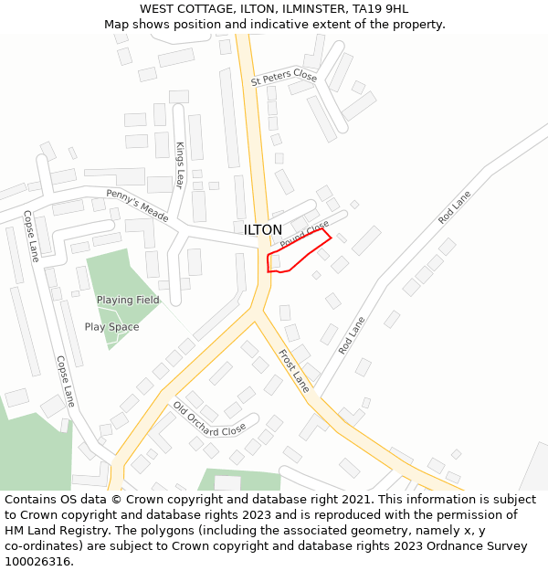 WEST COTTAGE, ILTON, ILMINSTER, TA19 9HL: Location map and indicative extent of plot