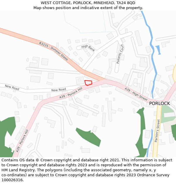 WEST COTTAGE, PORLOCK, MINEHEAD, TA24 8QD: Location map and indicative extent of plot
