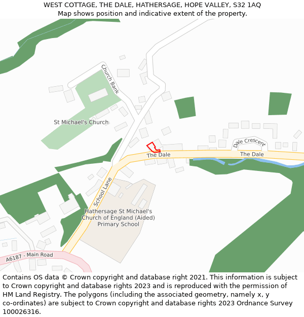 WEST COTTAGE, THE DALE, HATHERSAGE, HOPE VALLEY, S32 1AQ: Location map and indicative extent of plot