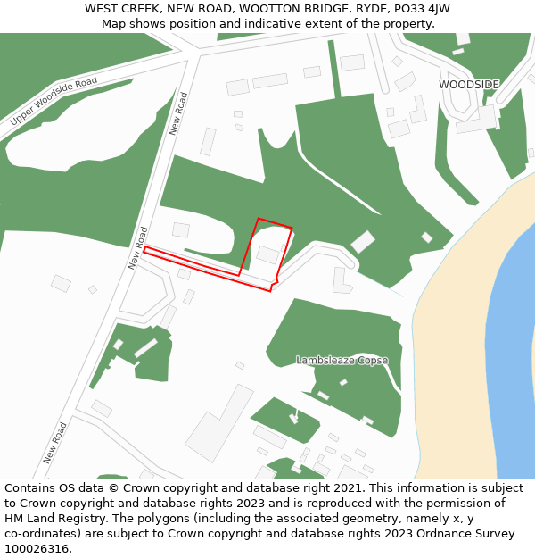 WEST CREEK, NEW ROAD, WOOTTON BRIDGE, RYDE, PO33 4JW: Location map and indicative extent of plot