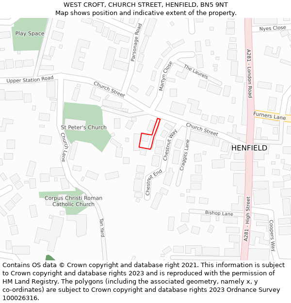 WEST CROFT, CHURCH STREET, HENFIELD, BN5 9NT: Location map and indicative extent of plot