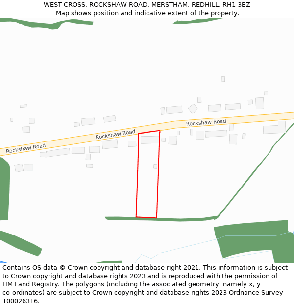 WEST CROSS, ROCKSHAW ROAD, MERSTHAM, REDHILL, RH1 3BZ: Location map and indicative extent of plot