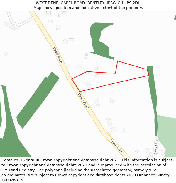 WEST DENE, CAPEL ROAD, BENTLEY, IPSWICH, IP9 2DL: Location map and indicative extent of plot