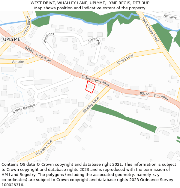 WEST DRIVE, WHALLEY LANE, UPLYME, LYME REGIS, DT7 3UP: Location map and indicative extent of plot