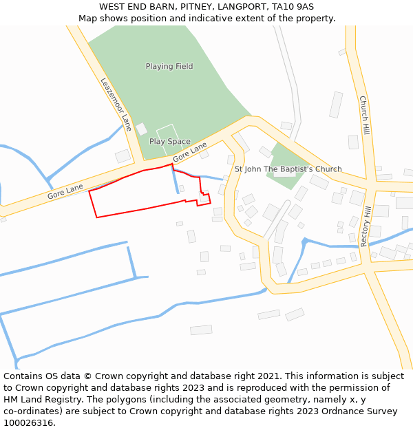 WEST END BARN, PITNEY, LANGPORT, TA10 9AS: Location map and indicative extent of plot