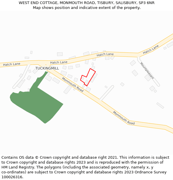 WEST END COTTAGE, MONMOUTH ROAD, TISBURY, SALISBURY, SP3 6NR: Location map and indicative extent of plot