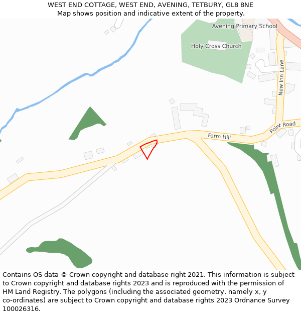 WEST END COTTAGE, WEST END, AVENING, TETBURY, GL8 8NE: Location map and indicative extent of plot