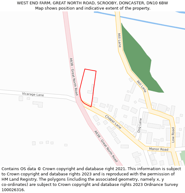 WEST END FARM, GREAT NORTH ROAD, SCROOBY, DONCASTER, DN10 6BW: Location map and indicative extent of plot