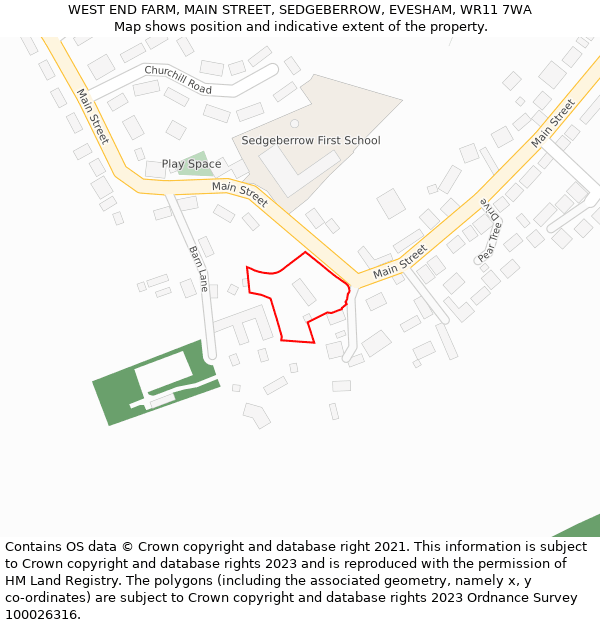 WEST END FARM, MAIN STREET, SEDGEBERROW, EVESHAM, WR11 7WA: Location map and indicative extent of plot