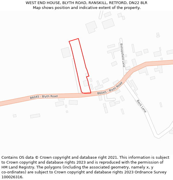 WEST END HOUSE, BLYTH ROAD, RANSKILL, RETFORD, DN22 8LR: Location map and indicative extent of plot