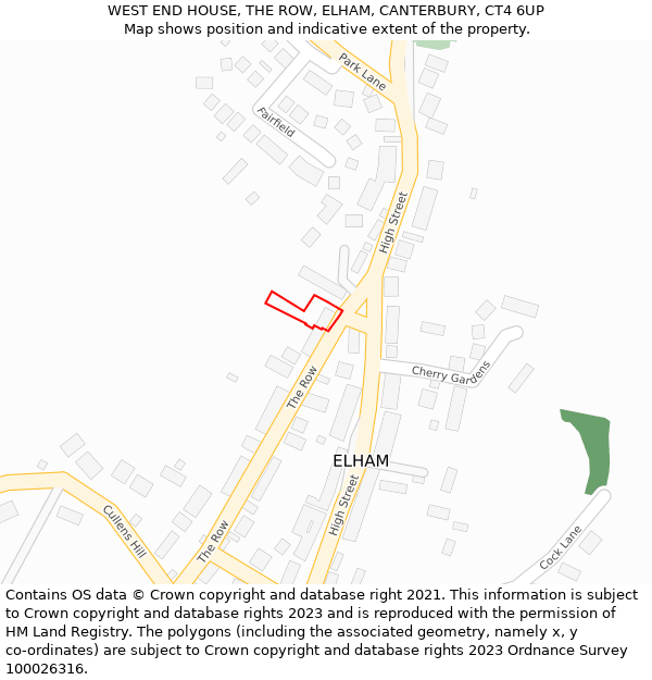 WEST END HOUSE, THE ROW, ELHAM, CANTERBURY, CT4 6UP: Location map and indicative extent of plot