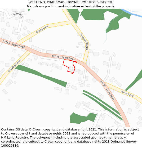 WEST END, LYME ROAD, UPLYME, LYME REGIS, DT7 3TH: Location map and indicative extent of plot