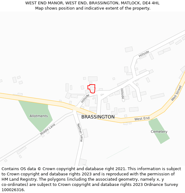 WEST END MANOR, WEST END, BRASSINGTON, MATLOCK, DE4 4HL: Location map and indicative extent of plot