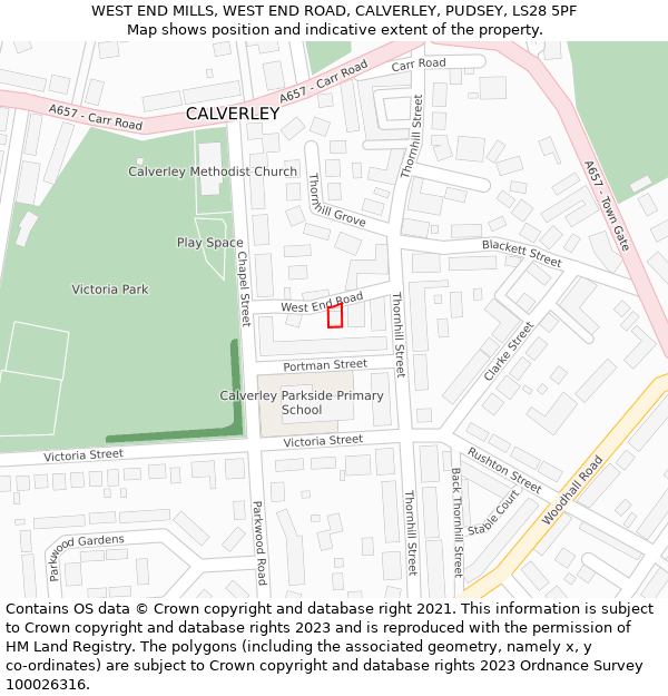 WEST END MILLS, WEST END ROAD, CALVERLEY, PUDSEY, LS28 5PF: Location map and indicative extent of plot
