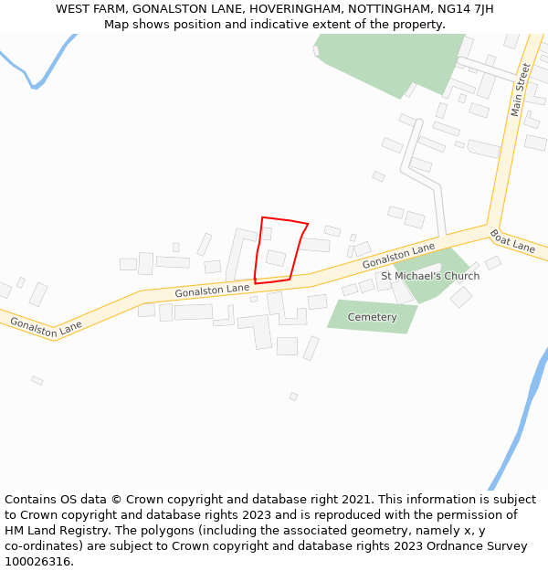 WEST FARM, GONALSTON LANE, HOVERINGHAM, NOTTINGHAM, NG14 7JH: Location map and indicative extent of plot