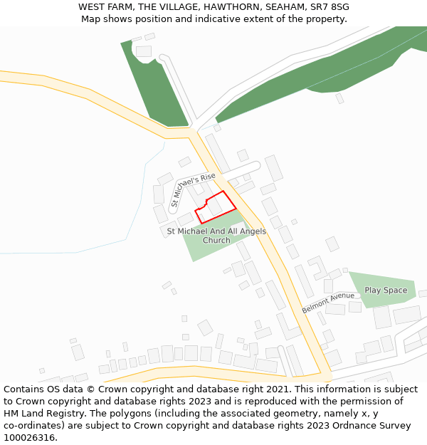 WEST FARM, THE VILLAGE, HAWTHORN, SEAHAM, SR7 8SG: Location map and indicative extent of plot