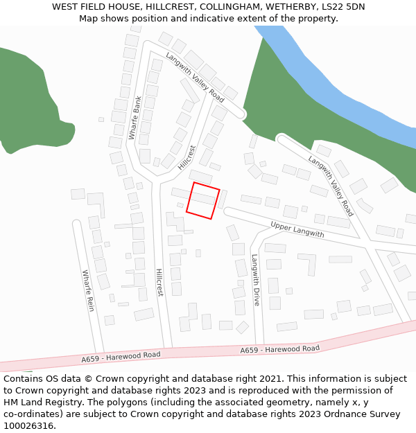 WEST FIELD HOUSE, HILLCREST, COLLINGHAM, WETHERBY, LS22 5DN: Location map and indicative extent of plot