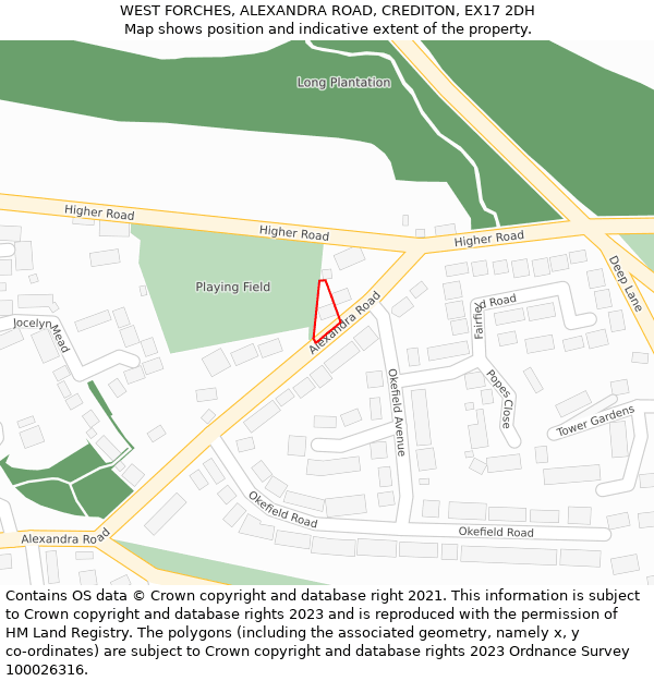 WEST FORCHES, ALEXANDRA ROAD, CREDITON, EX17 2DH: Location map and indicative extent of plot