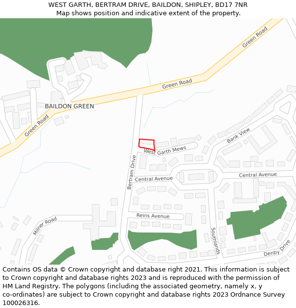WEST GARTH, BERTRAM DRIVE, BAILDON, SHIPLEY, BD17 7NR: Location map and indicative extent of plot