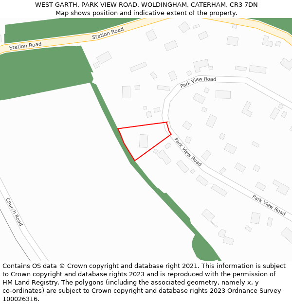 WEST GARTH, PARK VIEW ROAD, WOLDINGHAM, CATERHAM, CR3 7DN: Location map and indicative extent of plot