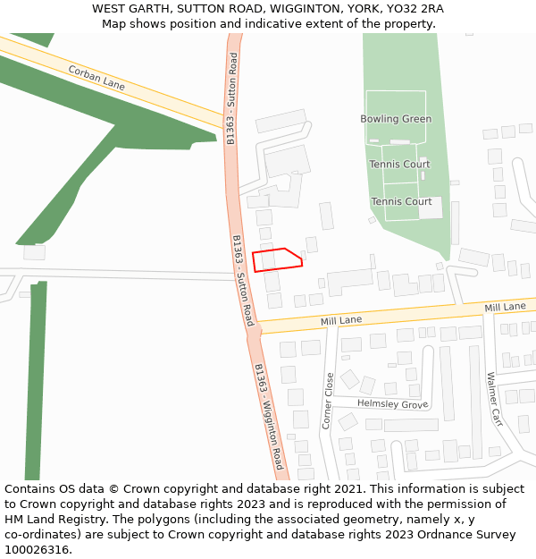 WEST GARTH, SUTTON ROAD, WIGGINTON, YORK, YO32 2RA: Location map and indicative extent of plot