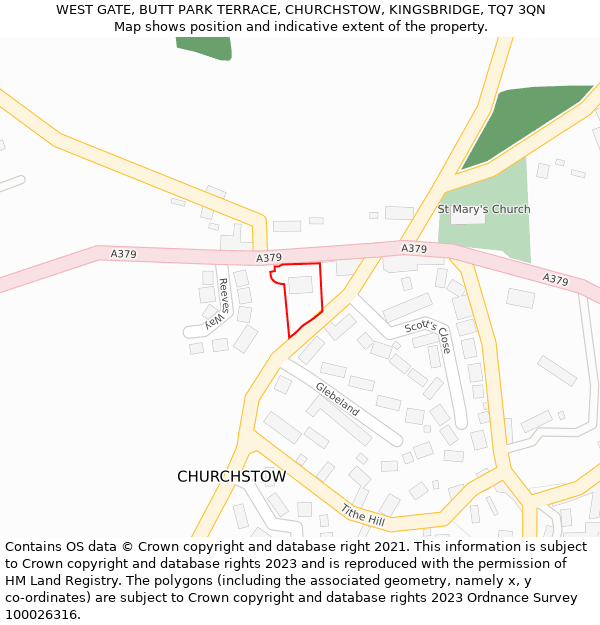 WEST GATE, BUTT PARK TERRACE, CHURCHSTOW, KINGSBRIDGE, TQ7 3QN: Location map and indicative extent of plot