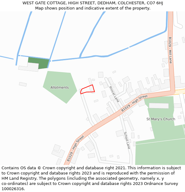 WEST GATE COTTAGE, HIGH STREET, DEDHAM, COLCHESTER, CO7 6HJ: Location map and indicative extent of plot