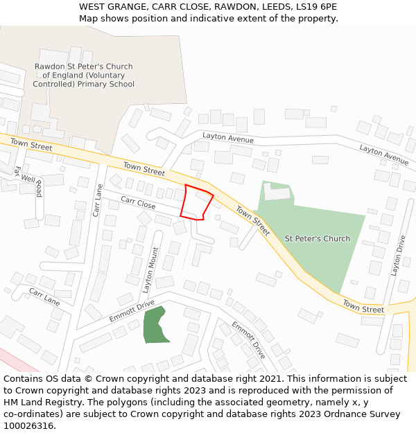 WEST GRANGE, CARR CLOSE, RAWDON, LEEDS, LS19 6PE: Location map and indicative extent of plot