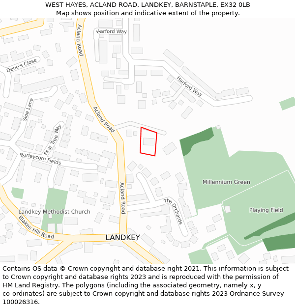 WEST HAYES, ACLAND ROAD, LANDKEY, BARNSTAPLE, EX32 0LB: Location map and indicative extent of plot