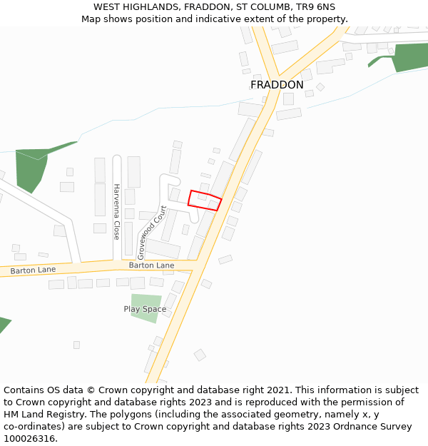 WEST HIGHLANDS, FRADDON, ST COLUMB, TR9 6NS: Location map and indicative extent of plot