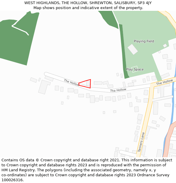 WEST HIGHLANDS, THE HOLLOW, SHREWTON, SALISBURY, SP3 4JY: Location map and indicative extent of plot