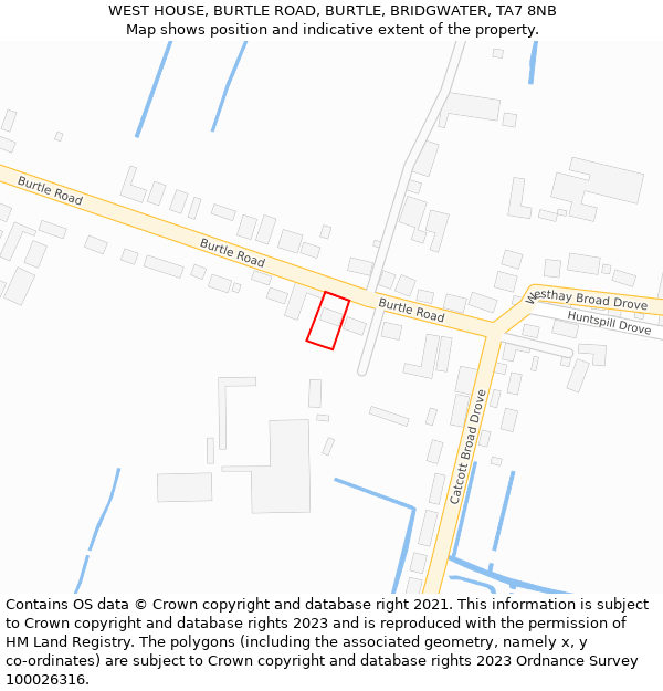 WEST HOUSE, BURTLE ROAD, BURTLE, BRIDGWATER, TA7 8NB: Location map and indicative extent of plot