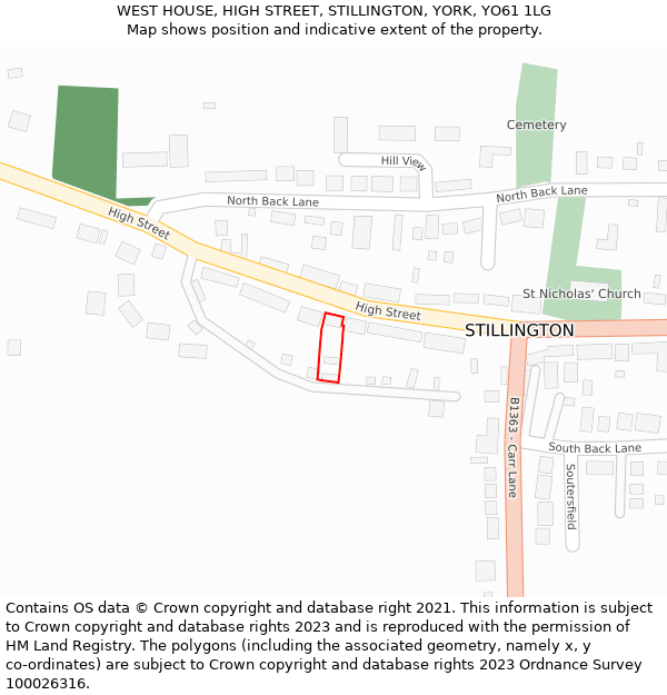 WEST HOUSE, HIGH STREET, STILLINGTON, YORK, YO61 1LG: Location map and indicative extent of plot