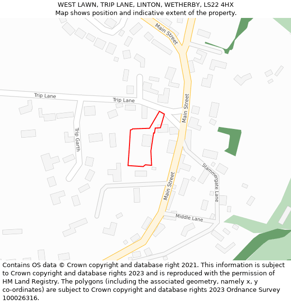 WEST LAWN, TRIP LANE, LINTON, WETHERBY, LS22 4HX: Location map and indicative extent of plot