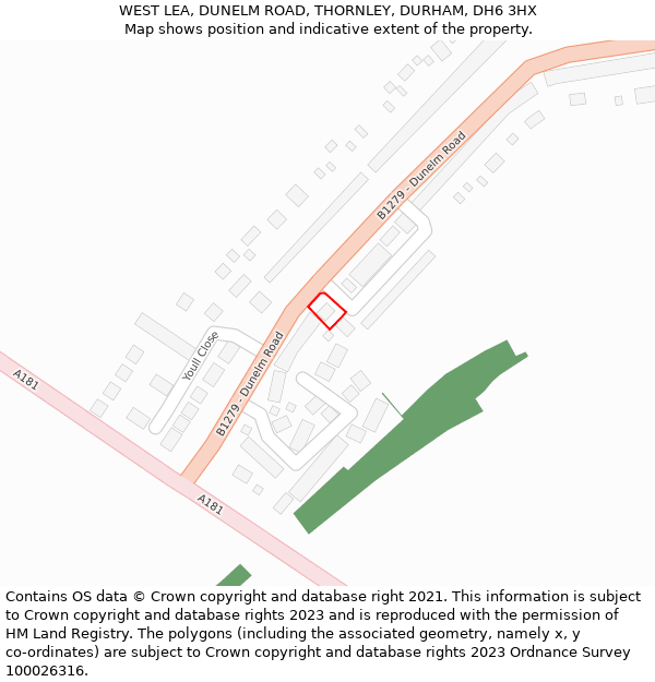 WEST LEA, DUNELM ROAD, THORNLEY, DURHAM, DH6 3HX: Location map and indicative extent of plot