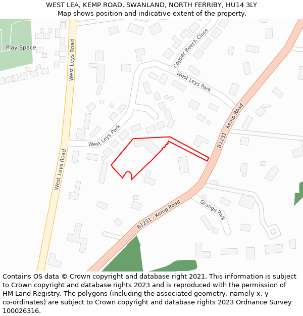 WEST LEA, KEMP ROAD, SWANLAND, NORTH FERRIBY, HU14 3LY: Location map and indicative extent of plot