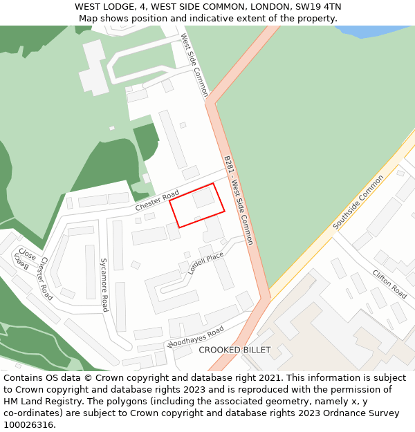 WEST LODGE, 4, WEST SIDE COMMON, LONDON, SW19 4TN: Location map and indicative extent of plot