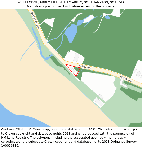 WEST LODGE, ABBEY HILL, NETLEY ABBEY, SOUTHAMPTON, SO31 5FA: Location map and indicative extent of plot
