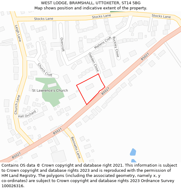 WEST LODGE, BRAMSHALL, UTTOXETER, ST14 5BG: Location map and indicative extent of plot