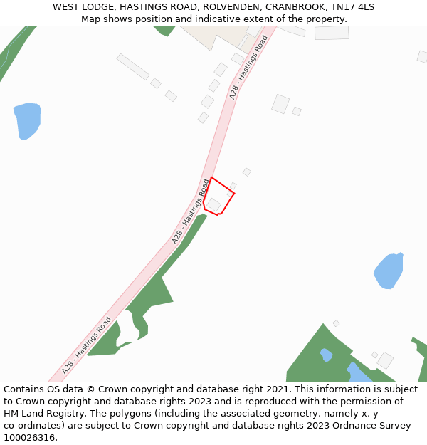 WEST LODGE, HASTINGS ROAD, ROLVENDEN, CRANBROOK, TN17 4LS: Location map and indicative extent of plot