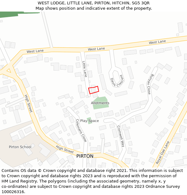 WEST LODGE, LITTLE LANE, PIRTON, HITCHIN, SG5 3QR: Location map and indicative extent of plot