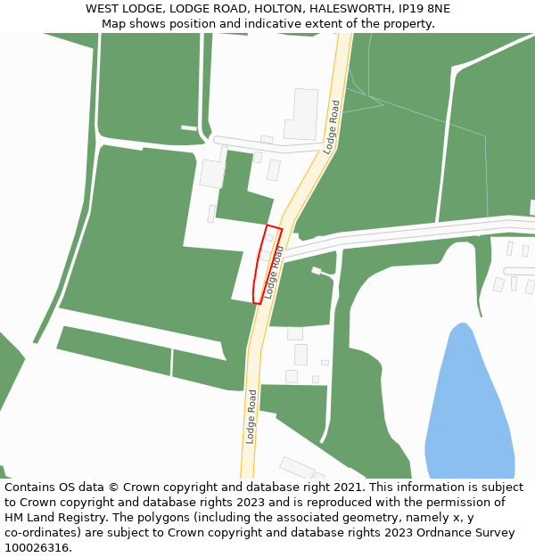WEST LODGE, LODGE ROAD, HOLTON, HALESWORTH, IP19 8NE: Location map and indicative extent of plot
