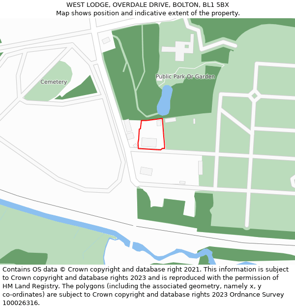 WEST LODGE, OVERDALE DRIVE, BOLTON, BL1 5BX: Location map and indicative extent of plot