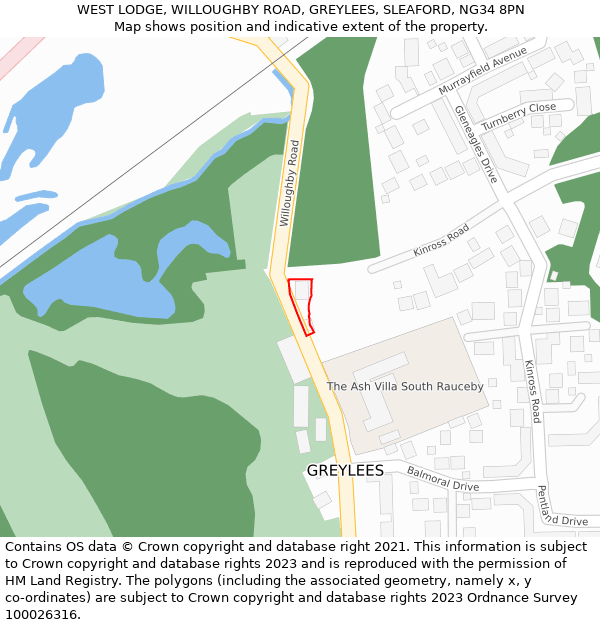 WEST LODGE, WILLOUGHBY ROAD, GREYLEES, SLEAFORD, NG34 8PN: Location map and indicative extent of plot