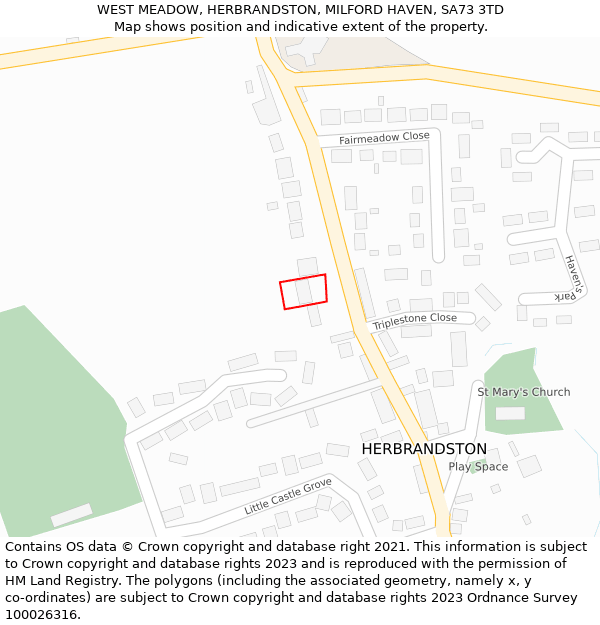 WEST MEADOW, HERBRANDSTON, MILFORD HAVEN, SA73 3TD: Location map and indicative extent of plot