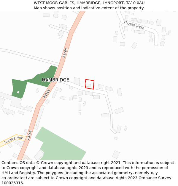 WEST MOOR GABLES, HAMBRIDGE, LANGPORT, TA10 0AU: Location map and indicative extent of plot