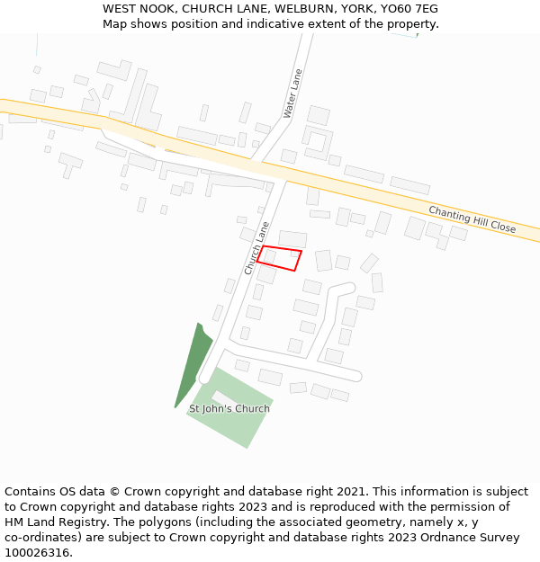 WEST NOOK, CHURCH LANE, WELBURN, YORK, YO60 7EG: Location map and indicative extent of plot