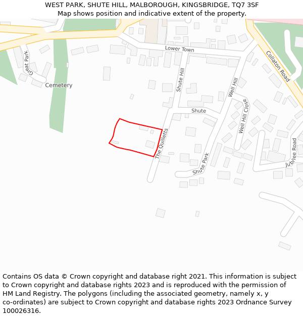 WEST PARK, SHUTE HILL, MALBOROUGH, KINGSBRIDGE, TQ7 3SF: Location map and indicative extent of plot