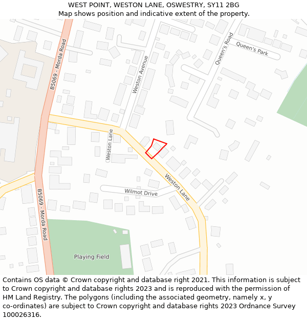 WEST POINT, WESTON LANE, OSWESTRY, SY11 2BG: Location map and indicative extent of plot