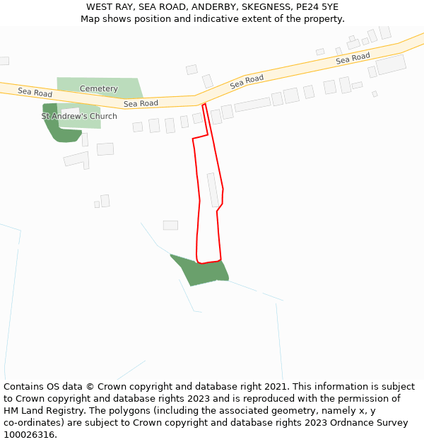 WEST RAY, SEA ROAD, ANDERBY, SKEGNESS, PE24 5YE: Location map and indicative extent of plot